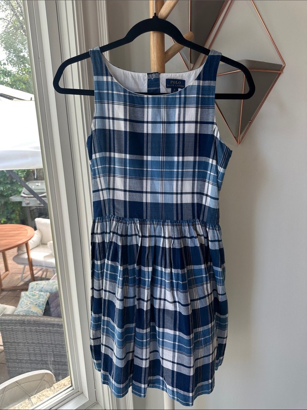 POLO RALPH LAUREN Navy Blue White Plaid Sleeveless Girls Teen Youth Dress Sz 16